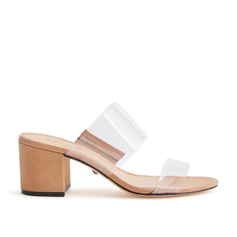 Schultz Tan and Clear Block Heel Sandals